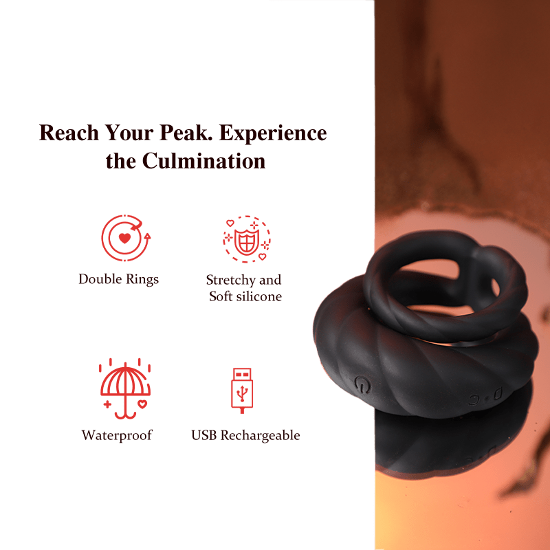 Adult Double Penis Ring Vibrator Cock Ring with 10 Vibration Modes